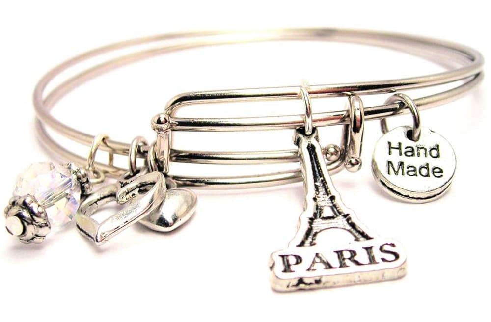 ChubbyChicoCharms Paris with Eiffel Tower Adjustable Wire Bangle Charm Bracelet