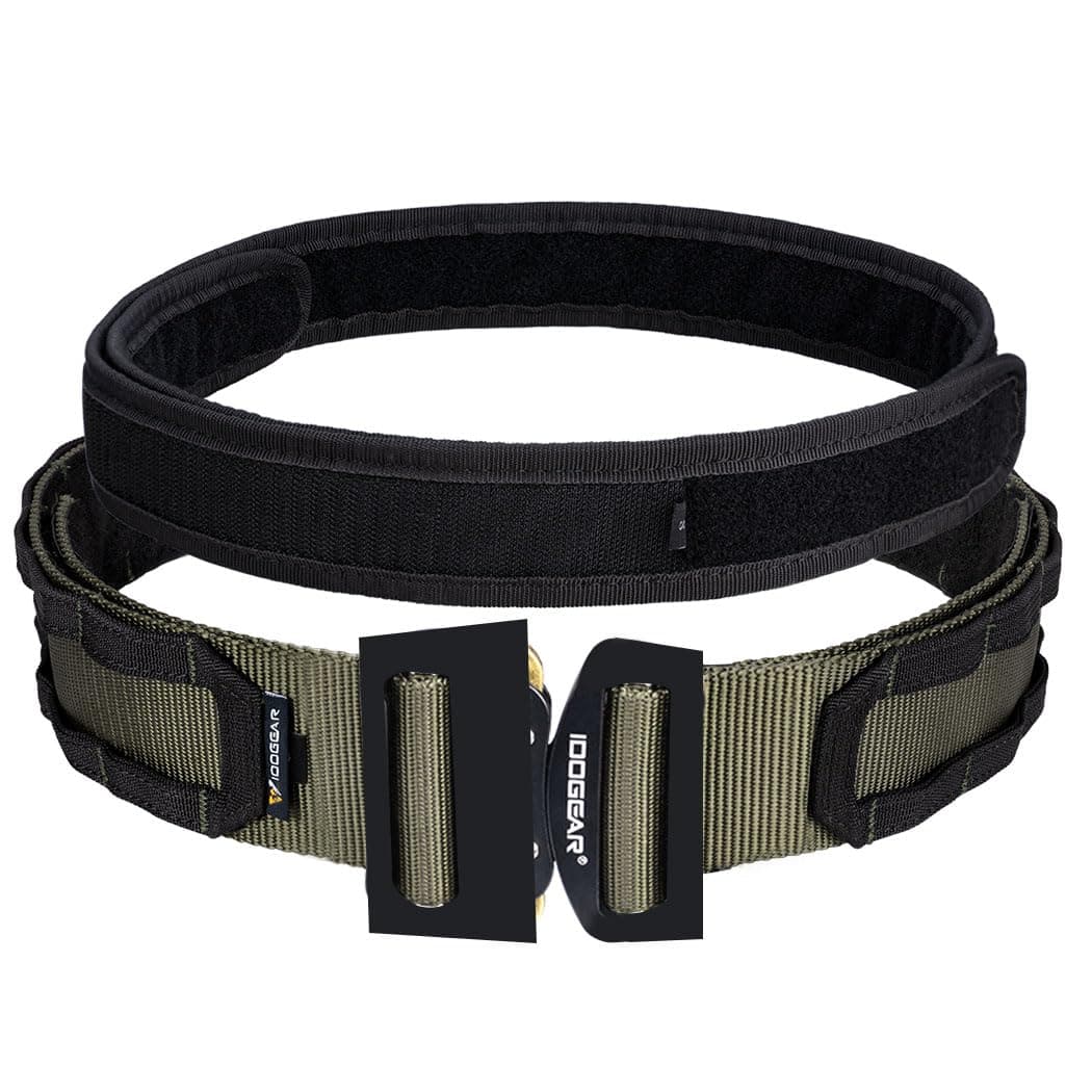 IDOGEAR Tactical Belt Men's Military Riggers Belt MOLLE Heavy Duty Belt System 1.75" Inner & 2" Outer Belt Metal Buckle
