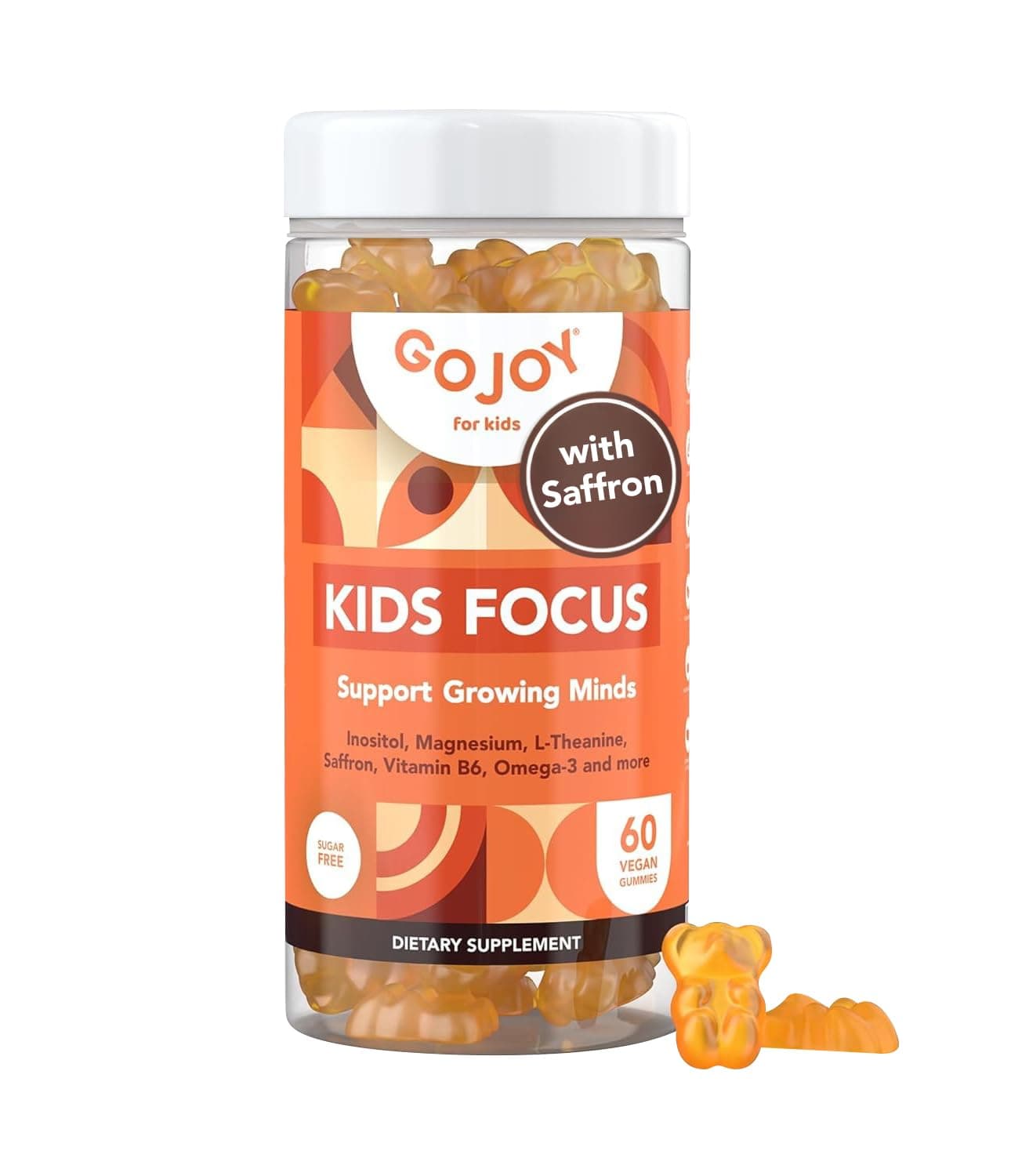 Kids Focus Gummies – Saffron, Magnesium Glycinate, L-Theanine & Inositol Supplement for Kids & Teens – Focus, Attention & Calm – Vegan, Sugar-Free, Non-GMO