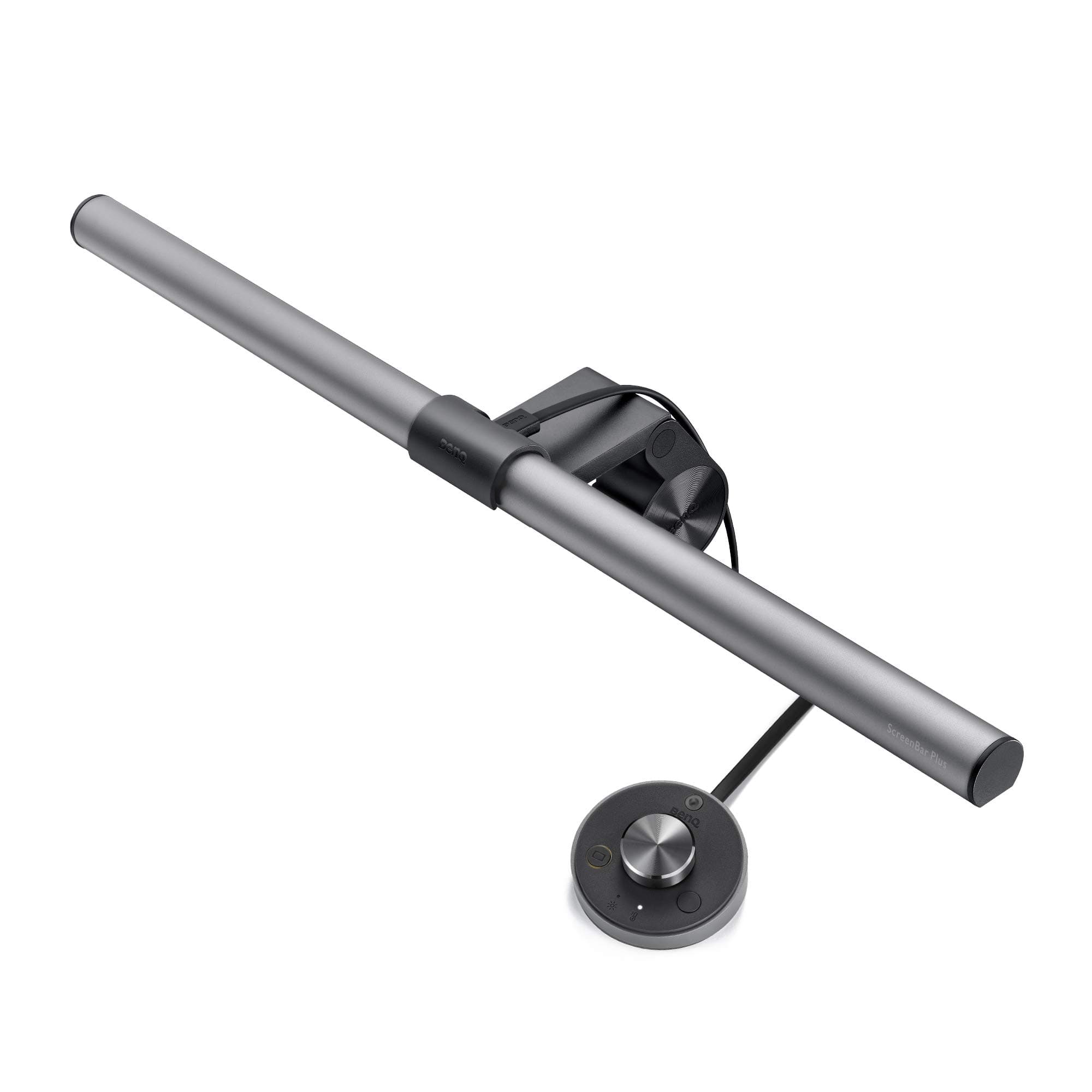 BenQ ScreenBar Plus e-Reading LED Computer Monitor Light Lamp with Desktop Dial, Auto-Dimming and Hue Adjustment, No Screen Glare, Space Saving, USB Powered, Matte Silver, Small