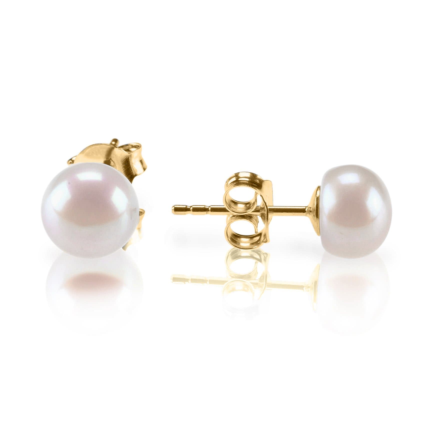 14K Gold Plated 925 Sterling Silver AAA+ Quality Handpicked Freshwater Cultured Stud Pearl Earrings - Trendy Hypoallergenic Jewelry