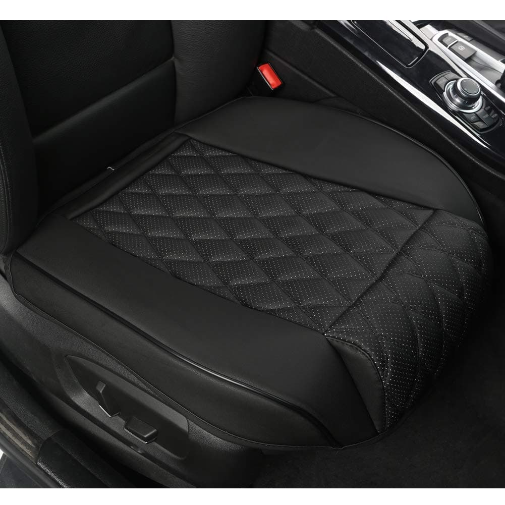 BLACK PANTHER PU Leather Car Seat Covers with Leg Rest, for Bottom Seats Only without Backrests (2 Pieces,Black)