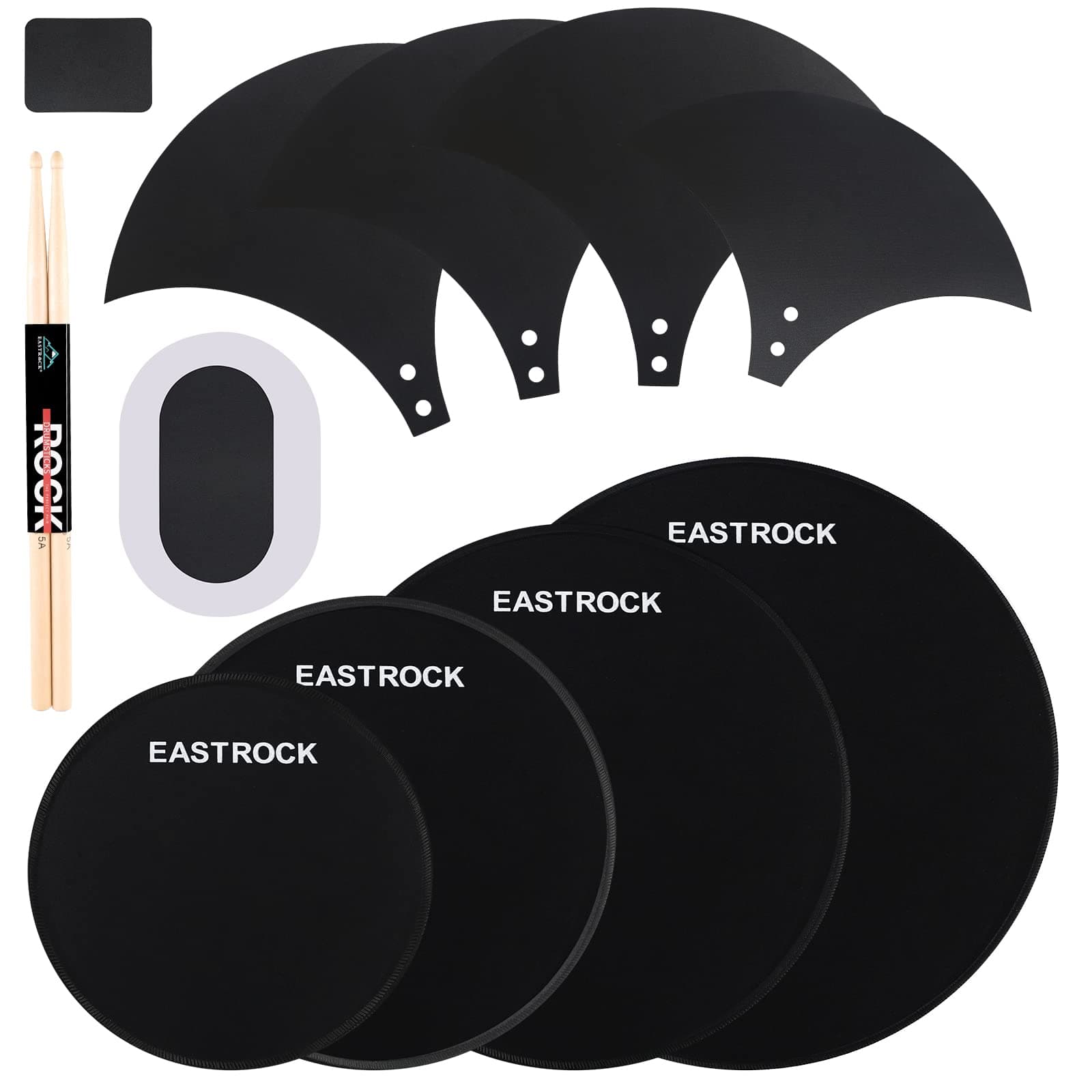 EASTROCK Drum Mute Pads Set 11 Pieces With Cymbal Pad + Hi hats Set Pad, Foam Drum Silencer Pads, Fit 10”, 12”, 14”, 16" (Drum Mute Pad Pack)