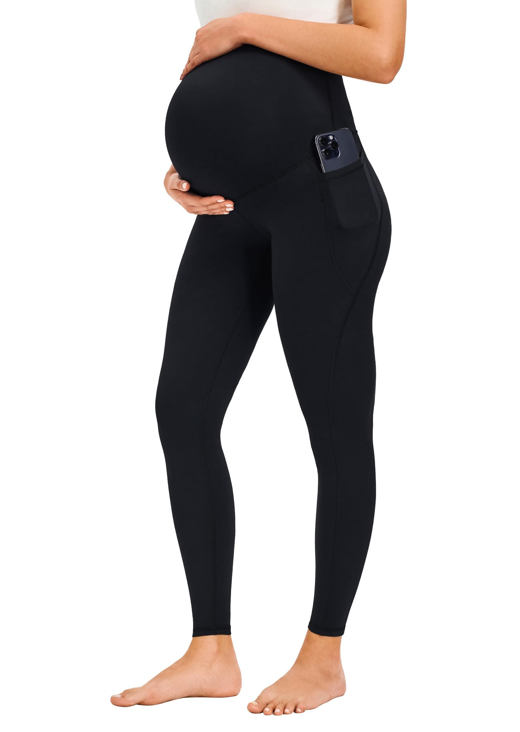 JOYSPELSSmooth Feeling Maternity Leggings Over The Belly with Pockets Workout Pregnancy Pants