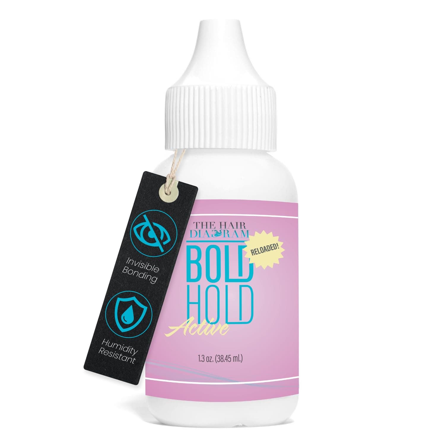 Bold Hold Active The Hair Diagram - Reloaded - Strong Glue For Wigs and Hair Systems - Invisible Bonding - Formulated For Oily Skin - Non Toxic - Humidity Resistant & Waterproof - 1.3oz