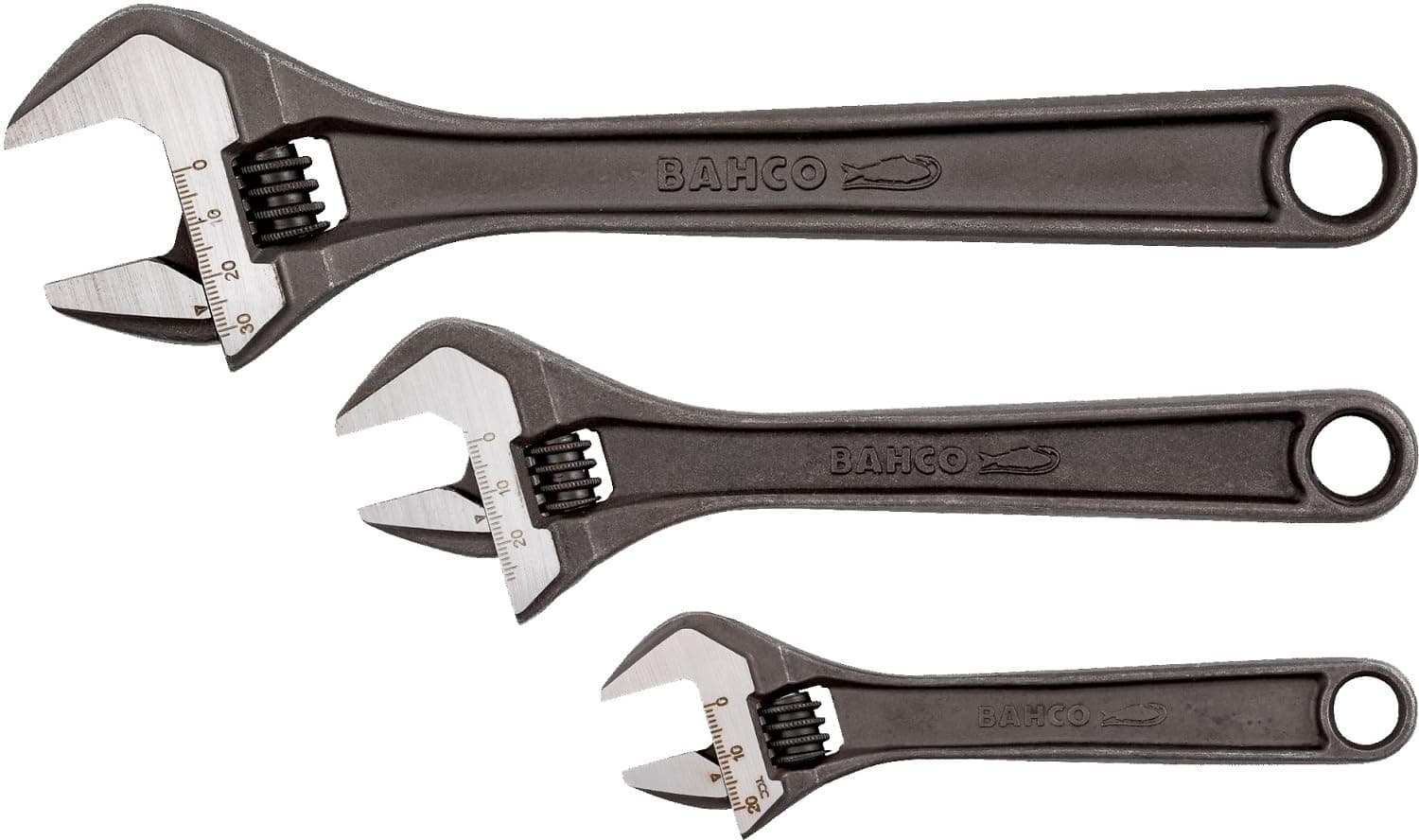BHADJUST 3 ADJ3 Set of 3 Adjustable Wrenches (8070/8071 / 8072), Grey, 16 degree head angle