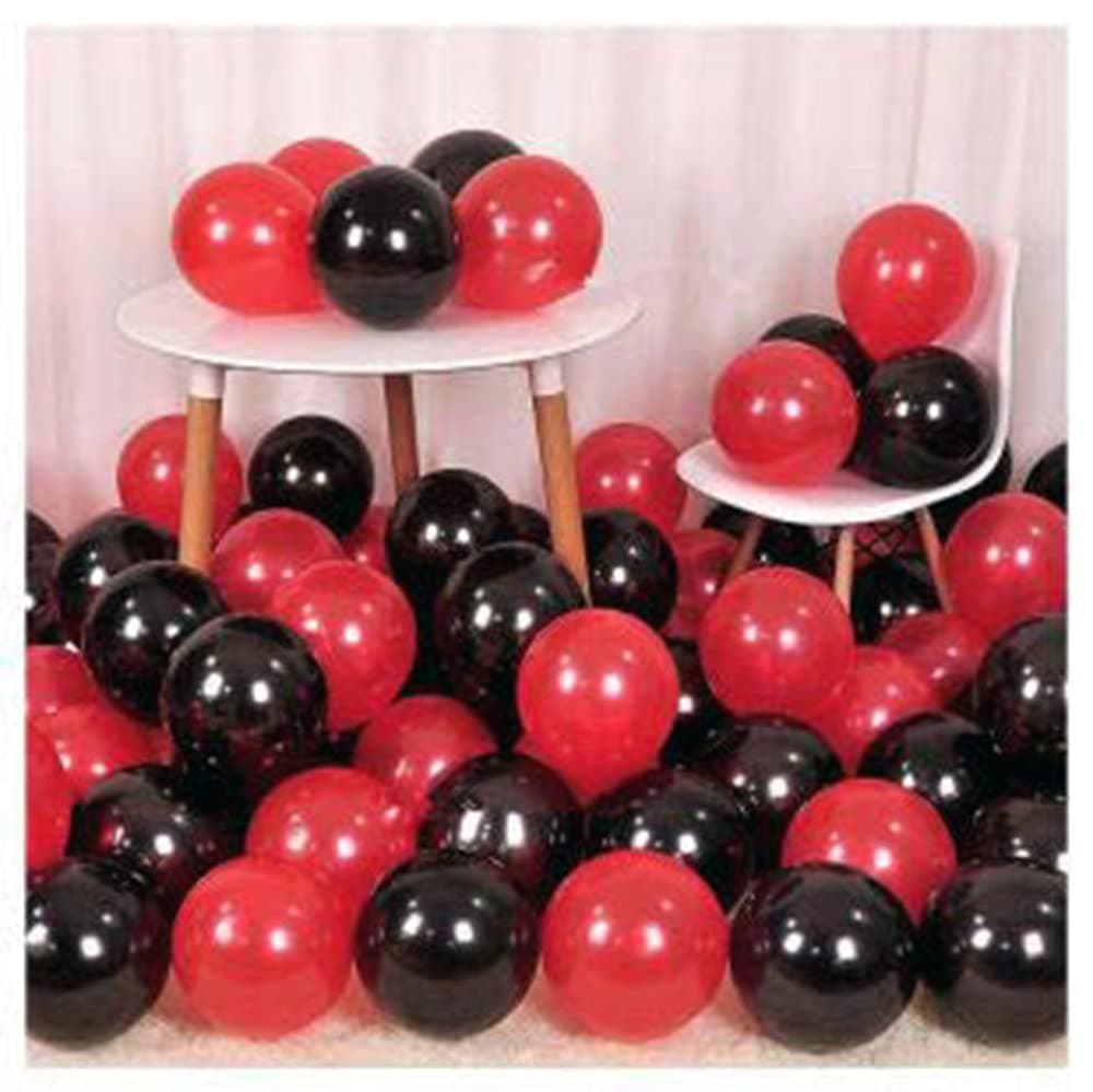 Themez Only Metallic Balloons for Party Decoration Red & Black - Pack of 50 pcs for Birthday/Anniversary/New Year