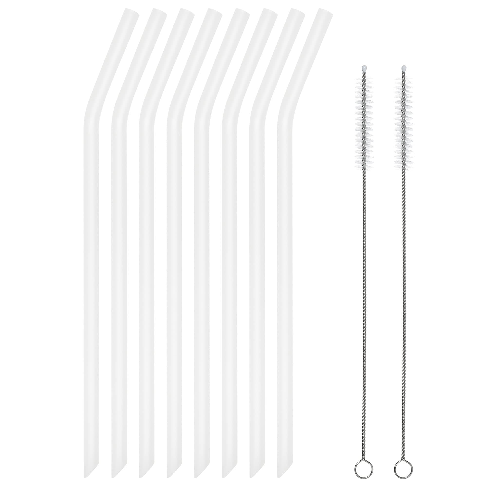 Reusable Clear Silicone Drinking Straws, 8 Pcs Long Flexible Straws with 2 Cleaning Brushes for 20 and 30 oz Yeti/Rtic/Ozark Tumblers, BPA free, no Rubber Taste
