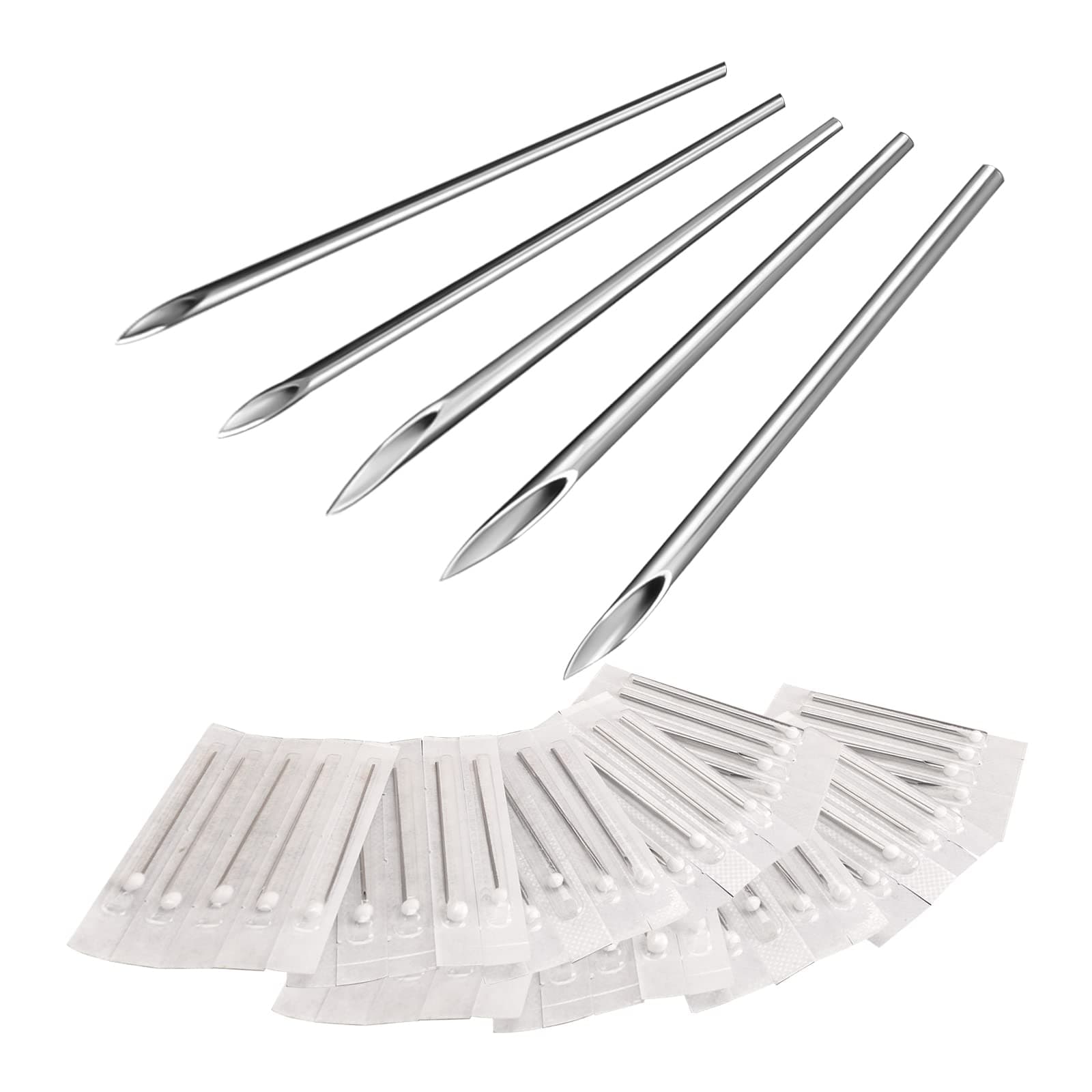 50PCS Body Tattoo Piercing Needles Stainless Steel Sterile 12G 14G 16G 18G 20G Disposable Ear Nose Navel Nipple Lip Piercing Needles