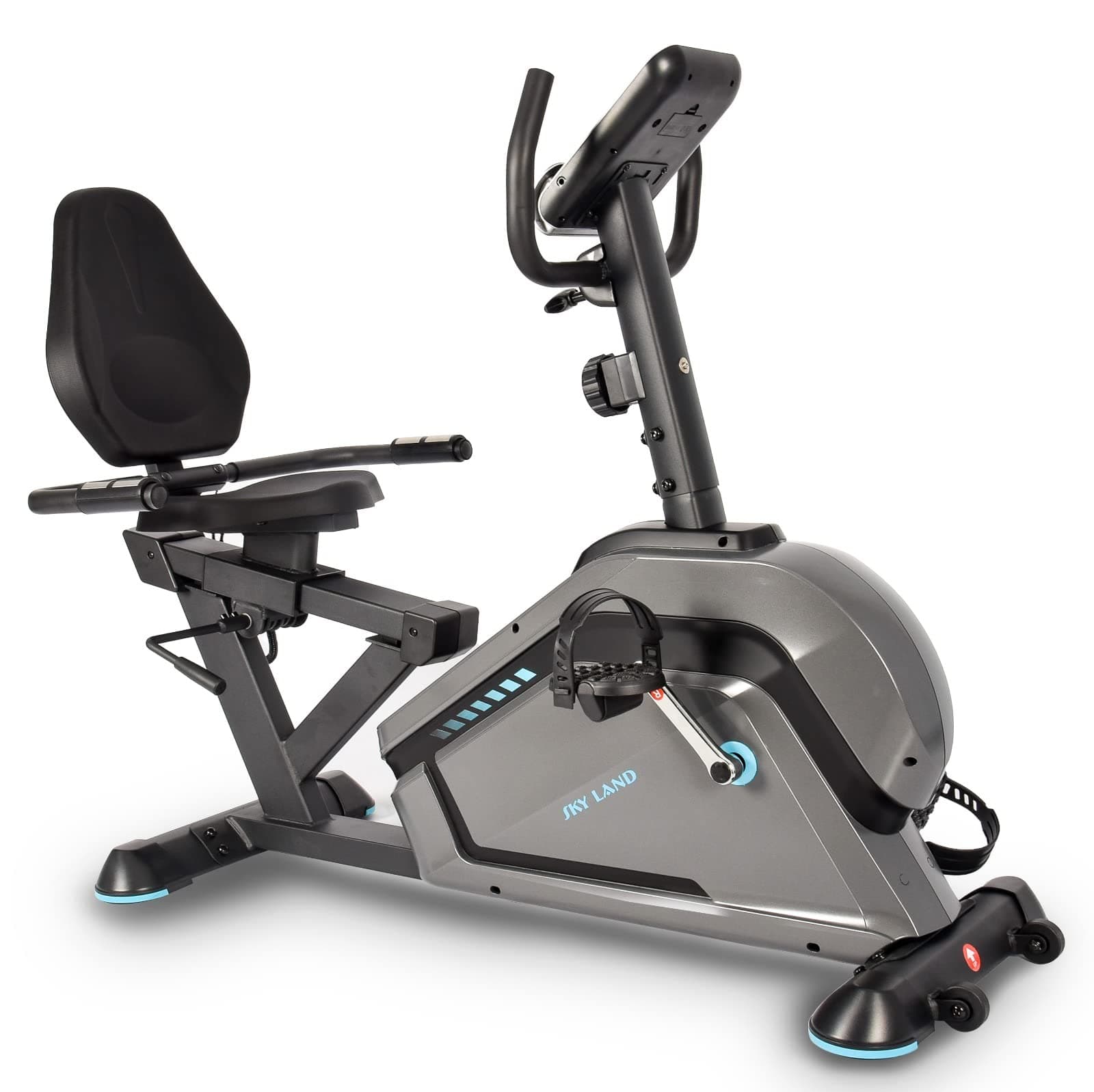 SKY LAND Recumbent Exercise Bike with 8-Level Magnetic Resistance, 2-Way Flywheel, Adjustable Seat, Digital Display, and Workout App Compatibility for Home Gym Fitness