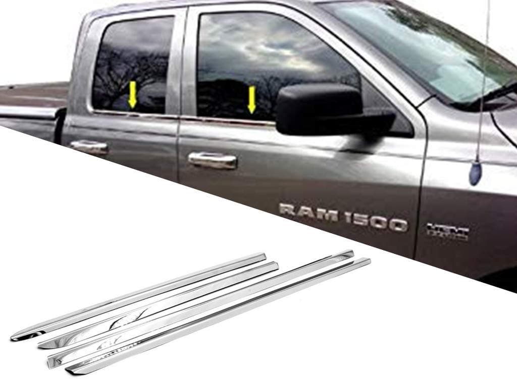 Polished Stainless Steel Chrome Window Sill Trims FOR 2009-2018 Ram 1500; 2010-2018 Ram 2500 3500 Quad Cab