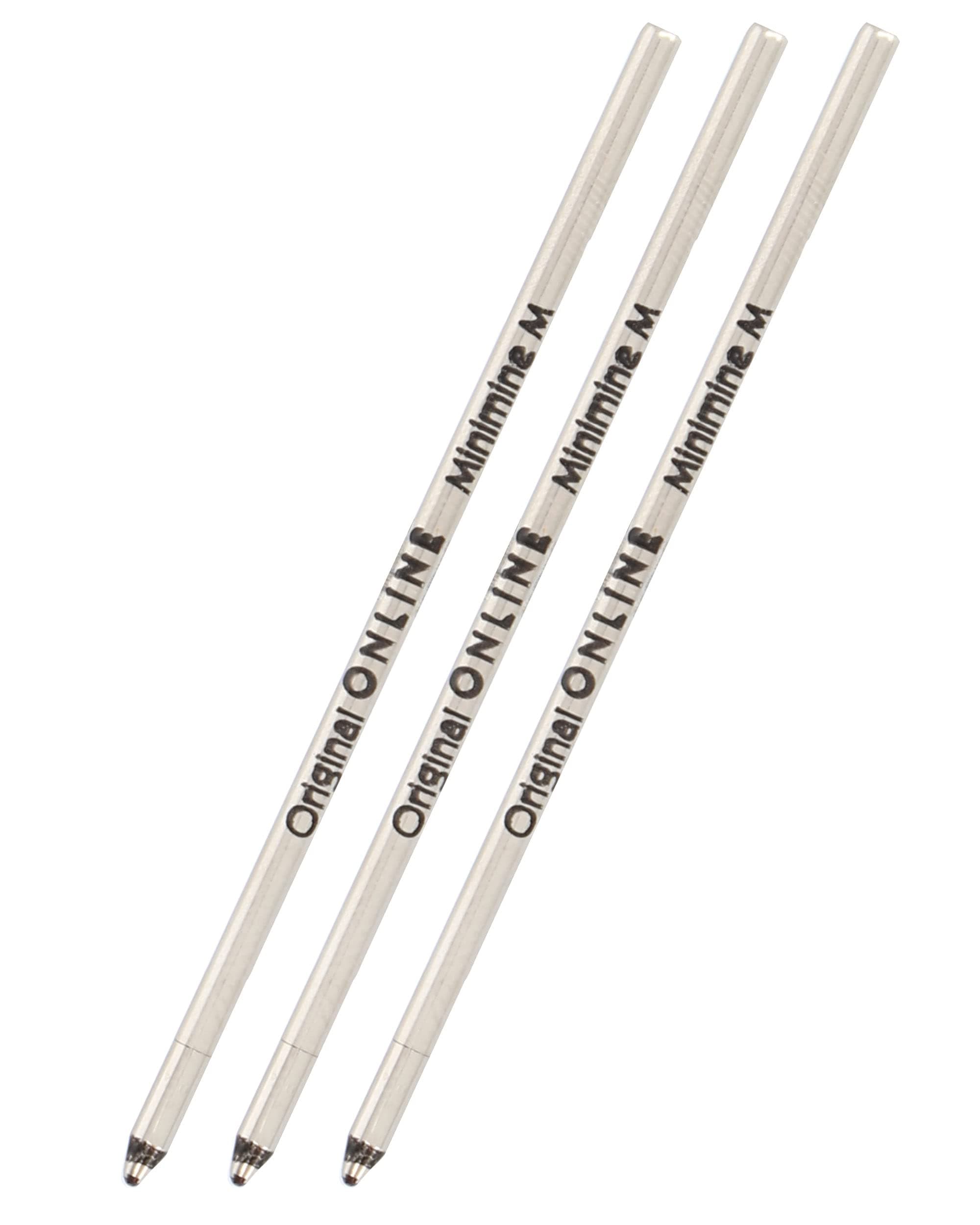 Online Ballpoint refill standard D1, 3 pieces, ink colour black, medium point, replaceable mini micro pen refill, documentary proof, for multi-colour-pens, water proof