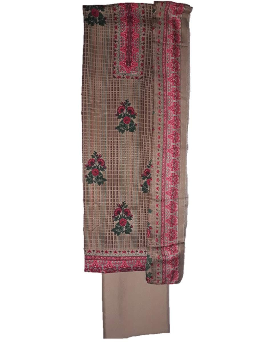 RIWAAYAT TRENDS Women's Pashmina Winter Unstitched Salwar Suit with Foil Print and Spun Shawl Dupatta (Brown, Free Size)