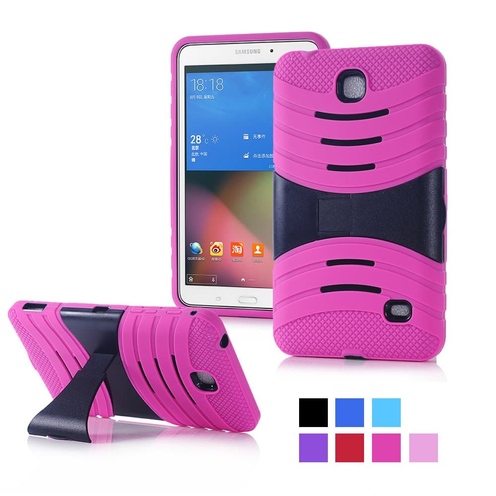 AnyShock Dual Protection Heavy-Duty Shockproof Drop Resistance Impact Armor Hybrid Defender Case with Kick Stand for Samsung Galaxy Tab 4 7.0 Case (Pink)