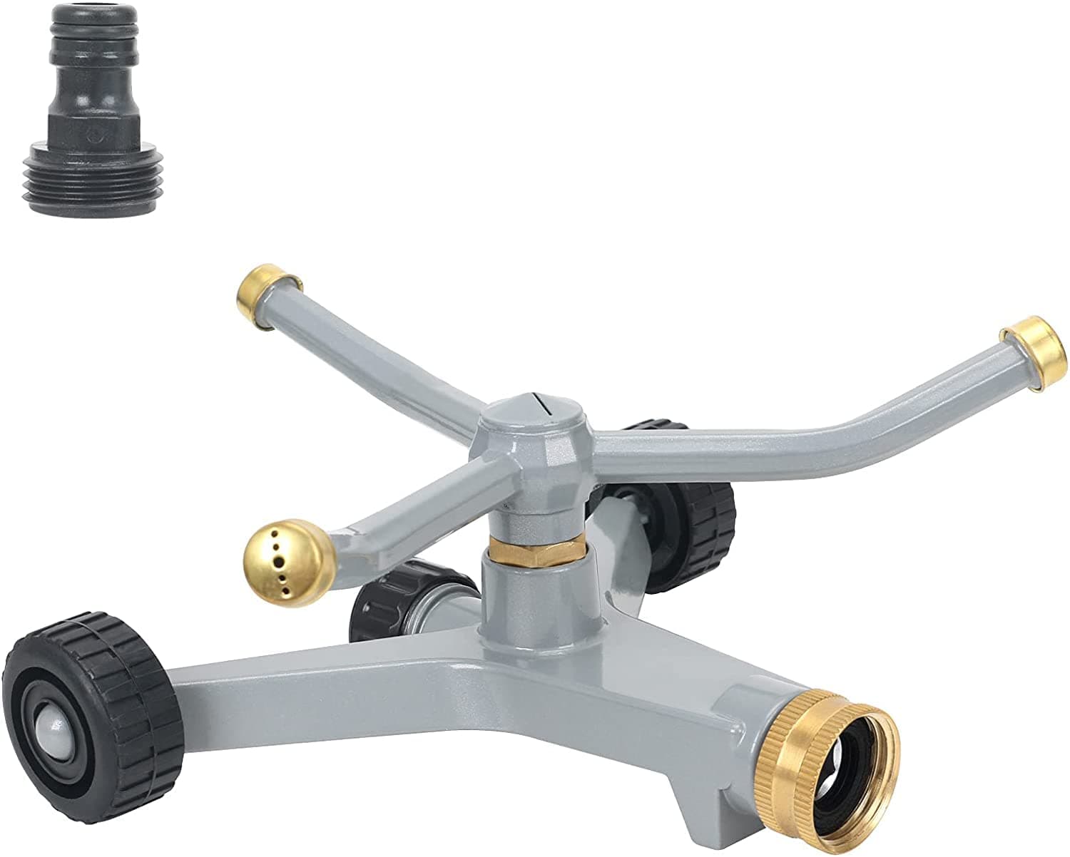 DIVINE TREE Metal 3 Arms 360 Degree Automatic Rotating Lawn Sprinkler with Wheeled Base for Outdoor Lawn and Garden,Yard