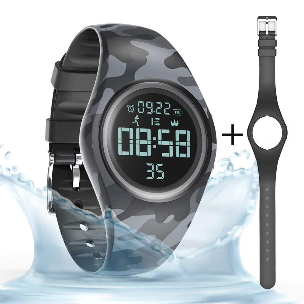 synwee Sports Fitness Tracker Watch, IP68 Waterproof, Non-Bluetooth, with Pedometer/Vibration Alarm Clock/Timer,for Kid Children Teen Boys Girls (Carmouflage)