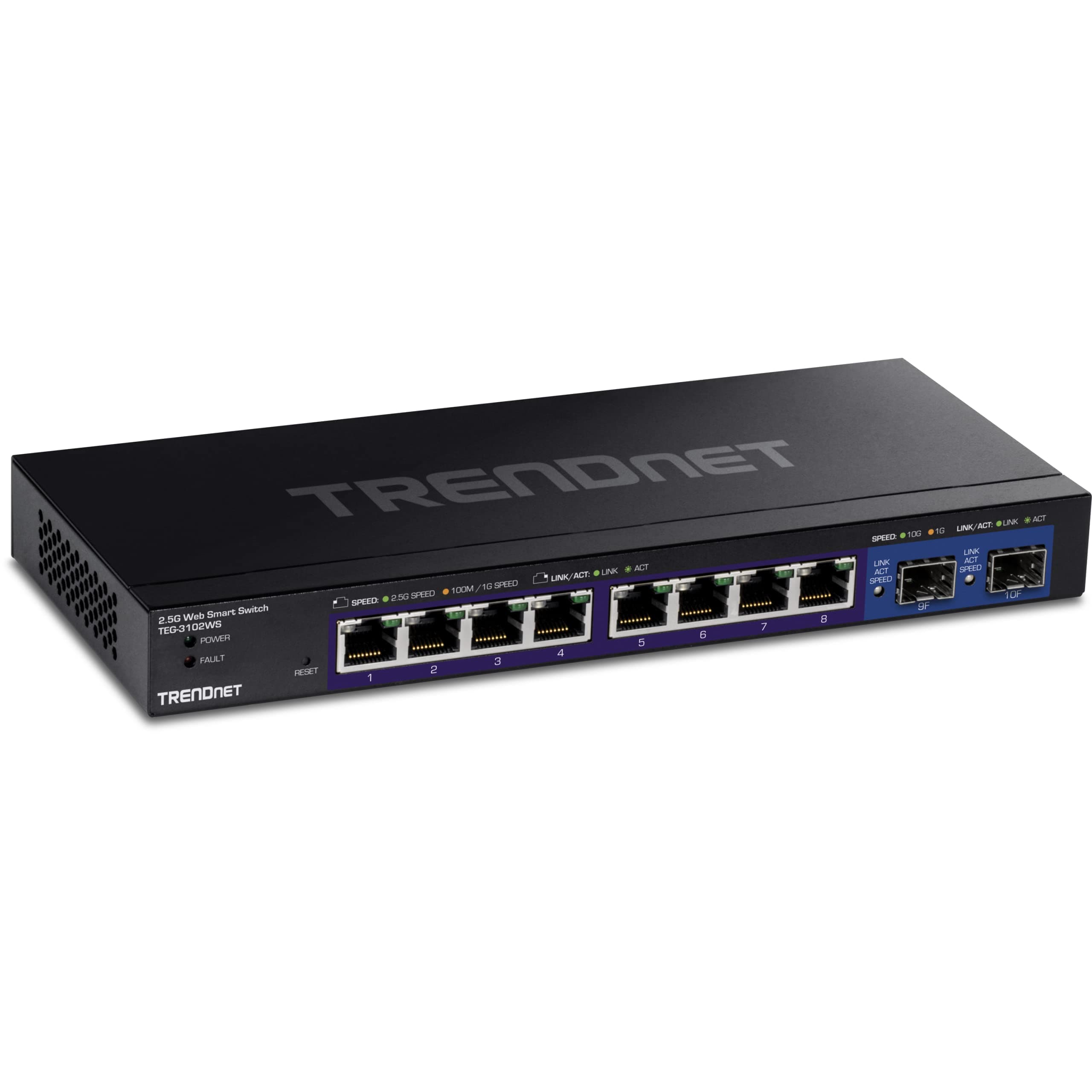 TRENDnet 10-Port Multi-Gig Web Smart Switch, TEG-3102WS, 8 x 2.5GBASE-T Ports, 2 x 10G SFP+ Slots, Ethernet Splitter, Metal Housing, NDAA & TAA Compliant, Lifetime Protection, Black