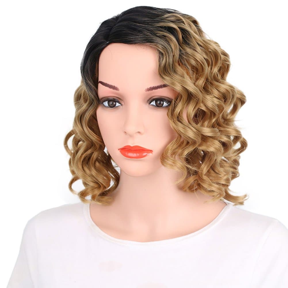 Kanuosi Short Curly Hair Wig for Black Women African american Heat Resistant Synthetic Hair Wigs Light Brown