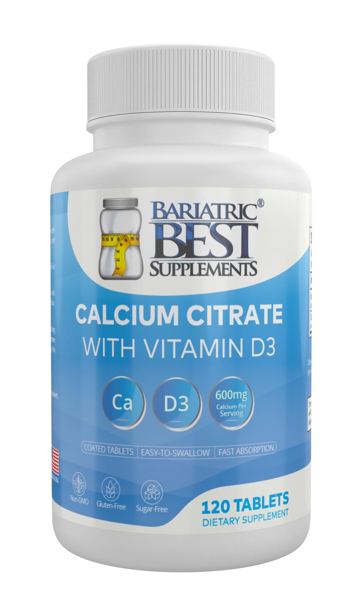 Bariatric Calcium Citrate with Vitamin D3-600mg Calcium per Serving, 120 Tablets, Essential for Post-Bariatric Surgery, Formulated per ASMBS Guidelines for Bypass & Sleeve Patients