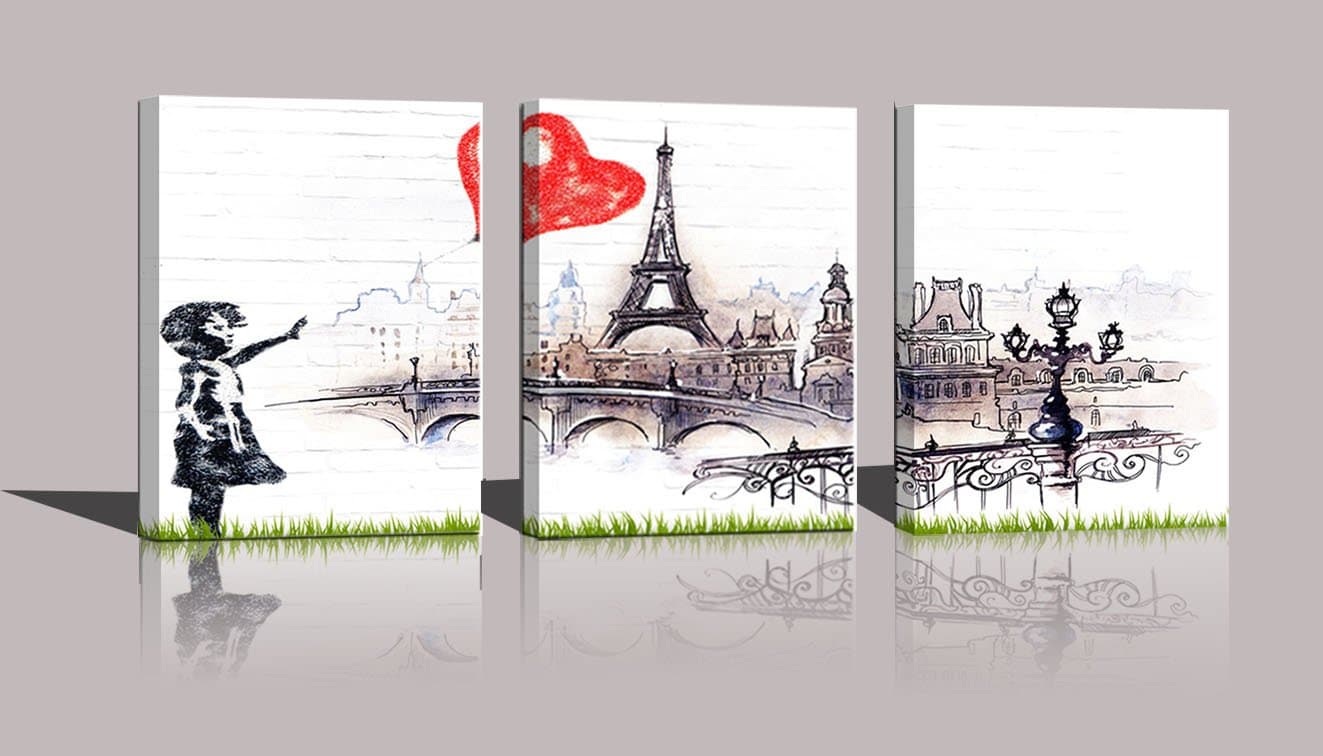 Banksy Canvas Print Colorful Rain Graffiti Wall Art Print Gallery Wrapped Image Mural Artwork for Home Decoration Modern Framed Poster Gift (Bansky Artwork 2, 16x36 Inch)