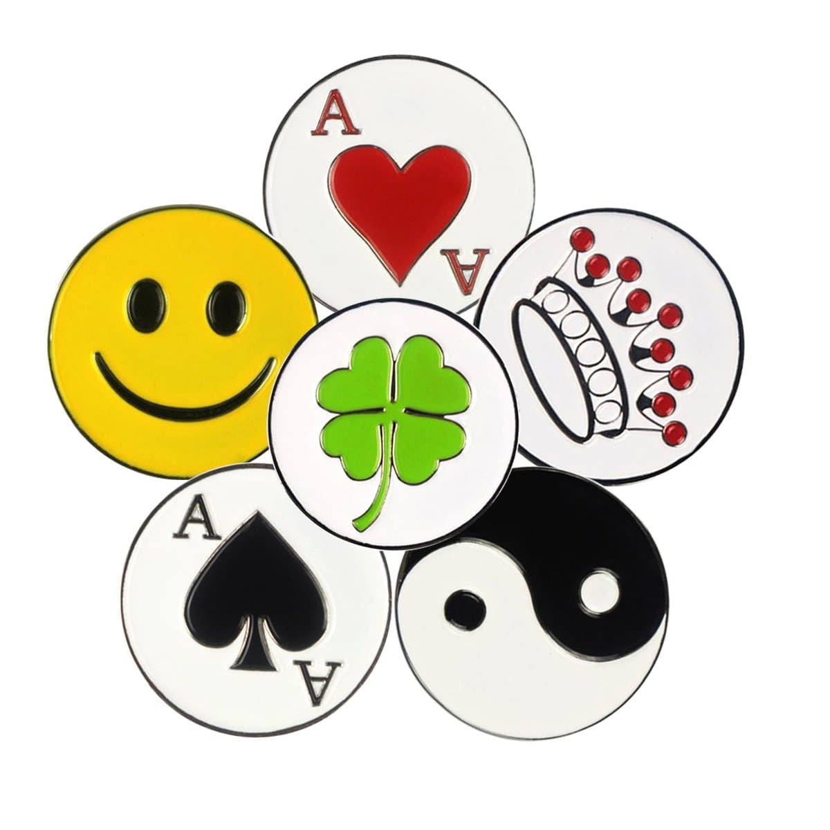 PINMEI Set of 6 Different Golf Ball Markers, Beautiful Special Patterns