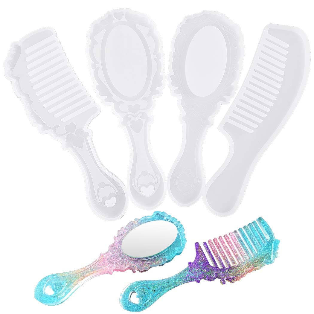4 PCS Resin Comb Resin Mold Casting Molds Silicone Epoxy Resin Molds Silicone Comb Mold for DIY Mirror Hair Comb Craft Making