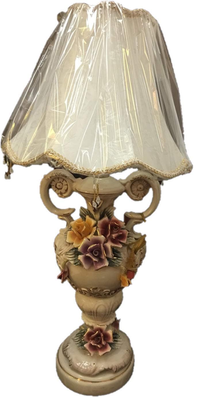 Victorian Style Ceramic Flower Vase Lamp with Shade, Capodimonte Style, by Imperial Gift Co