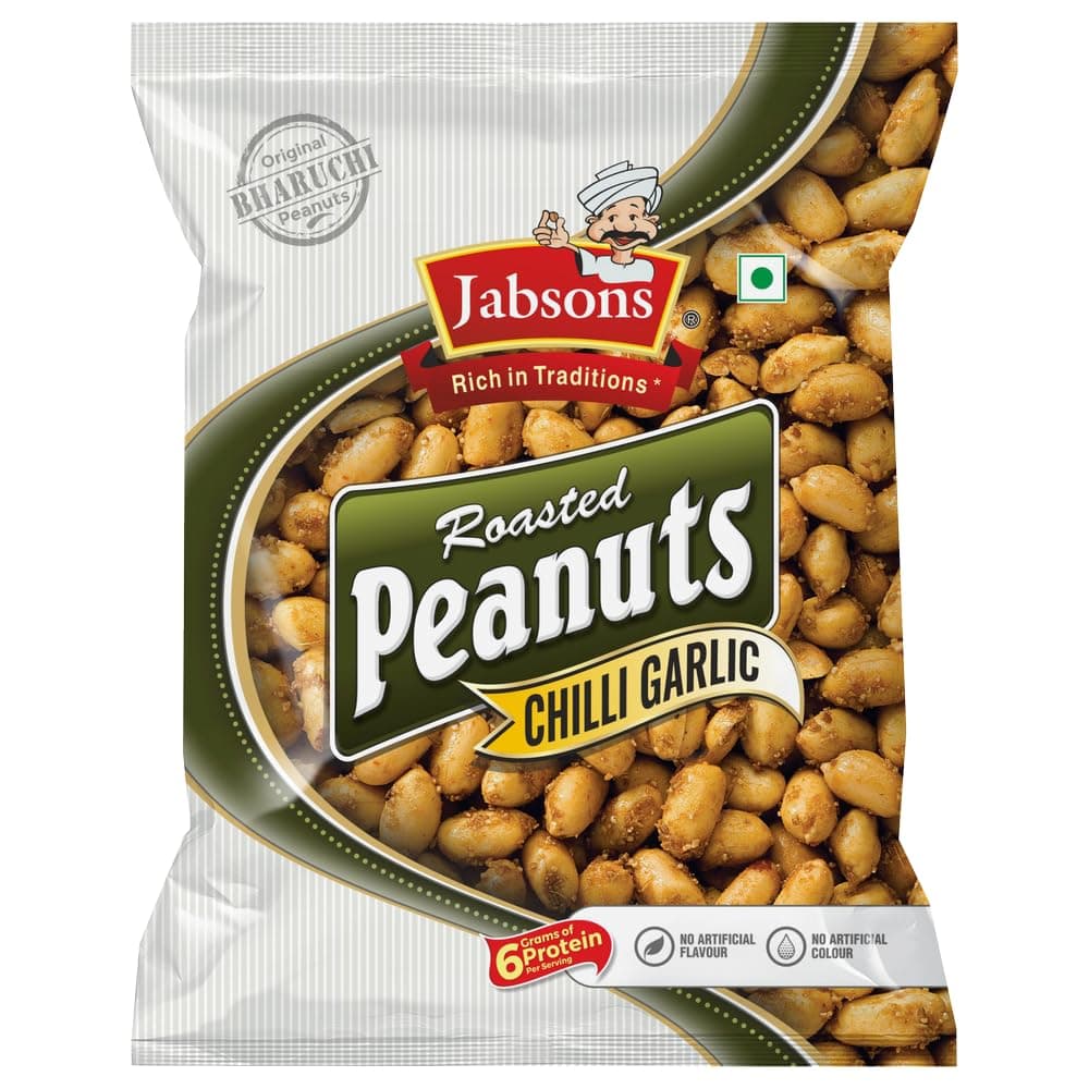 Roasted Peanut Chilly Garlic - 140gm | Jumbo Bharuchi Flavoured Peanuts | Premium Roasted Moongfali | Ready to eat healthy snacks | Anytime Snack | Gluten free | Chilly Garlic Flavour