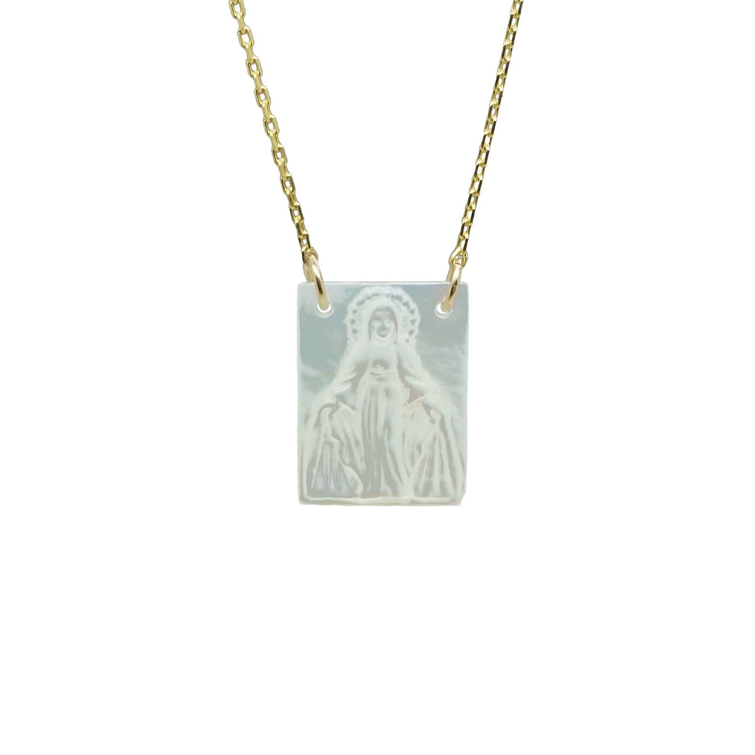 Mother of Pearl Scapular Style Lady of Grace Necklace 16 Inch