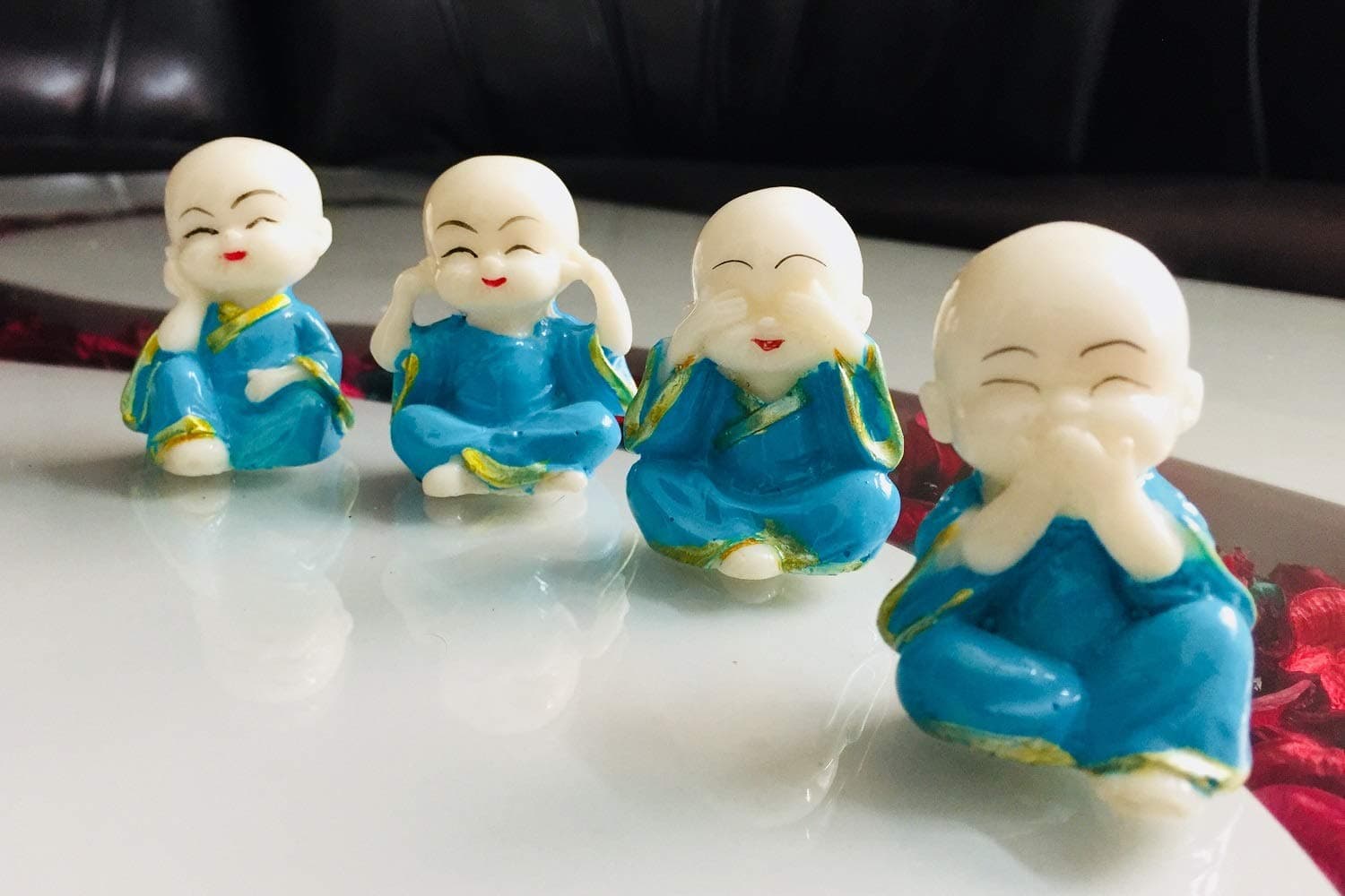 RJKART Polyresin Baby Buddha Statue, Standard, Blue, 4 Piece