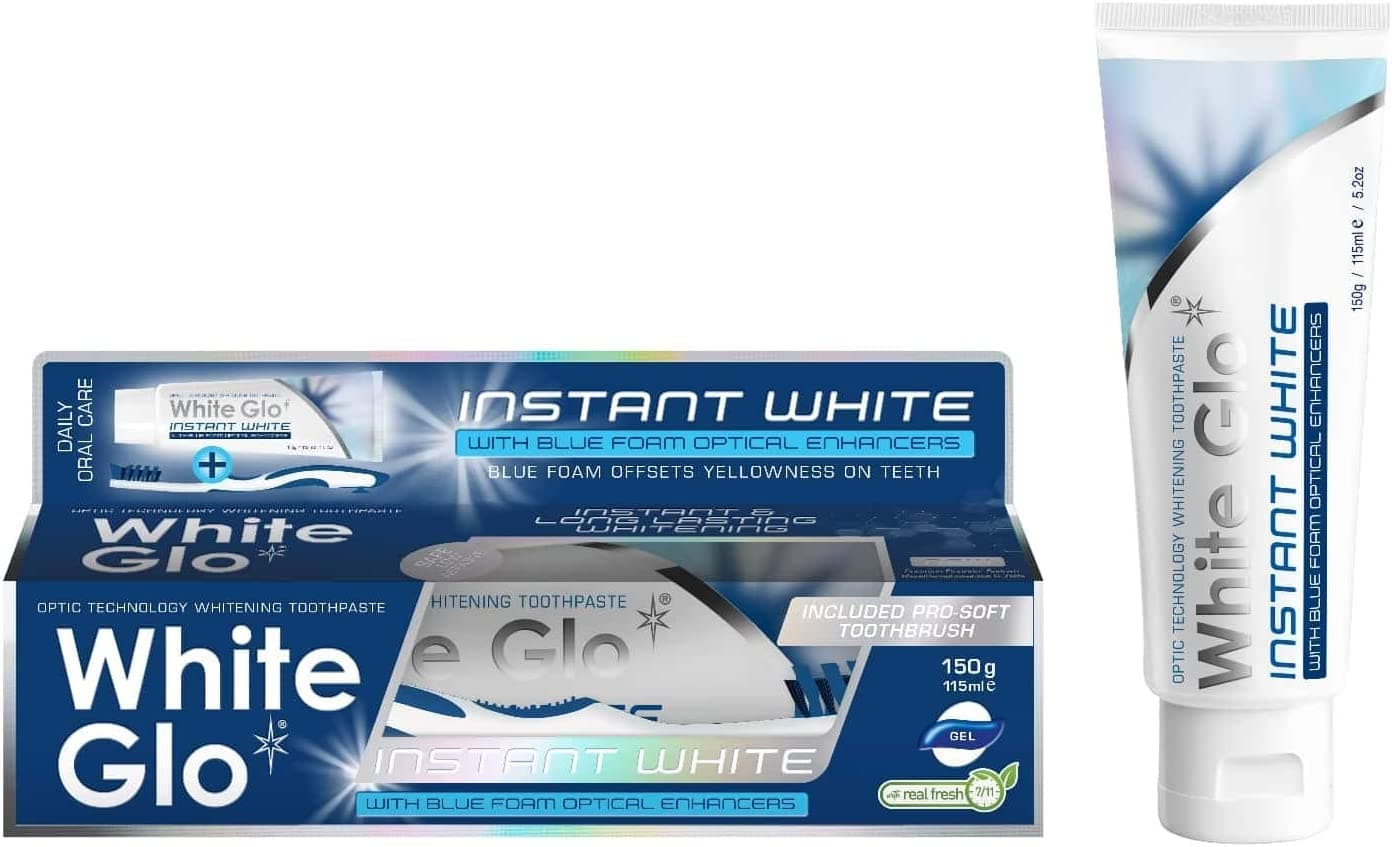 White Glo 2 x Instant White Optic Technology Whitening Toothpaste + Toothbrush
