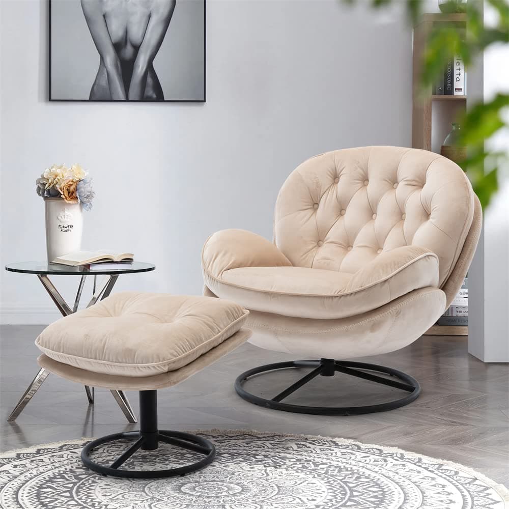 Velvet Swivel Accent Chair with Ottoman