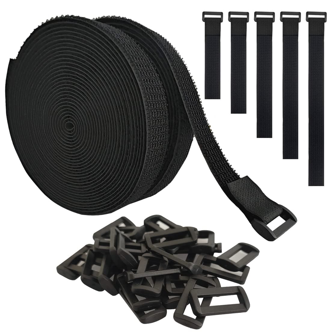 40ft Hook and Loop Straps with 60 Buckles, Adjustable Reusable Cable Straps, Arbitrarily Cut Fixing Nylon Cinch Strap