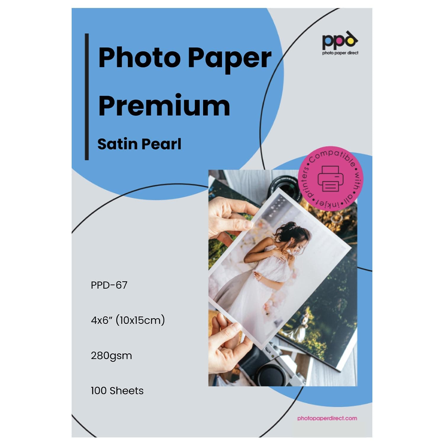 PPD Satin Photo Paper for Inkjet Printer, Premium Semi-Gloss Luster Finish A6, 4 x 6 Size Sheets for Printable Photos, Thick 255 GSM 68 lbs 10.5 mil, Water Resistant & Instant Dry Prints (100 Pack)