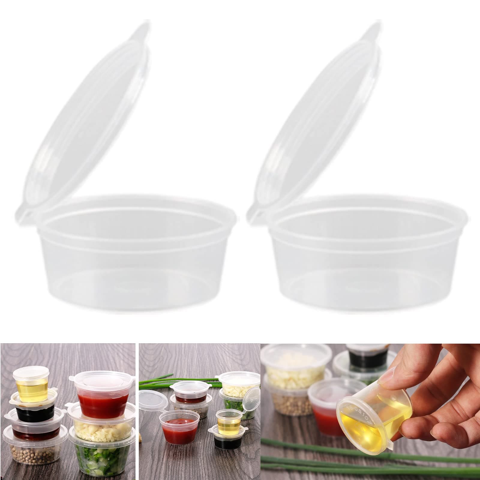 50Pcs/lot 1/1.5 Ounce Small Plastic Disposable Sauce Cups Food Storage Containers Clear Transparent Package Boxes + Lids (1.5 ounce)