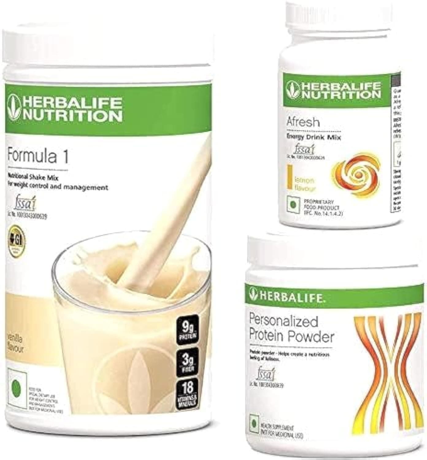 Herbalife Formula 1 Shake Mix - 500g with Protein Powder 200g and Afresh 50g (Formula 1 Kulfi, Afresh Lemon)
