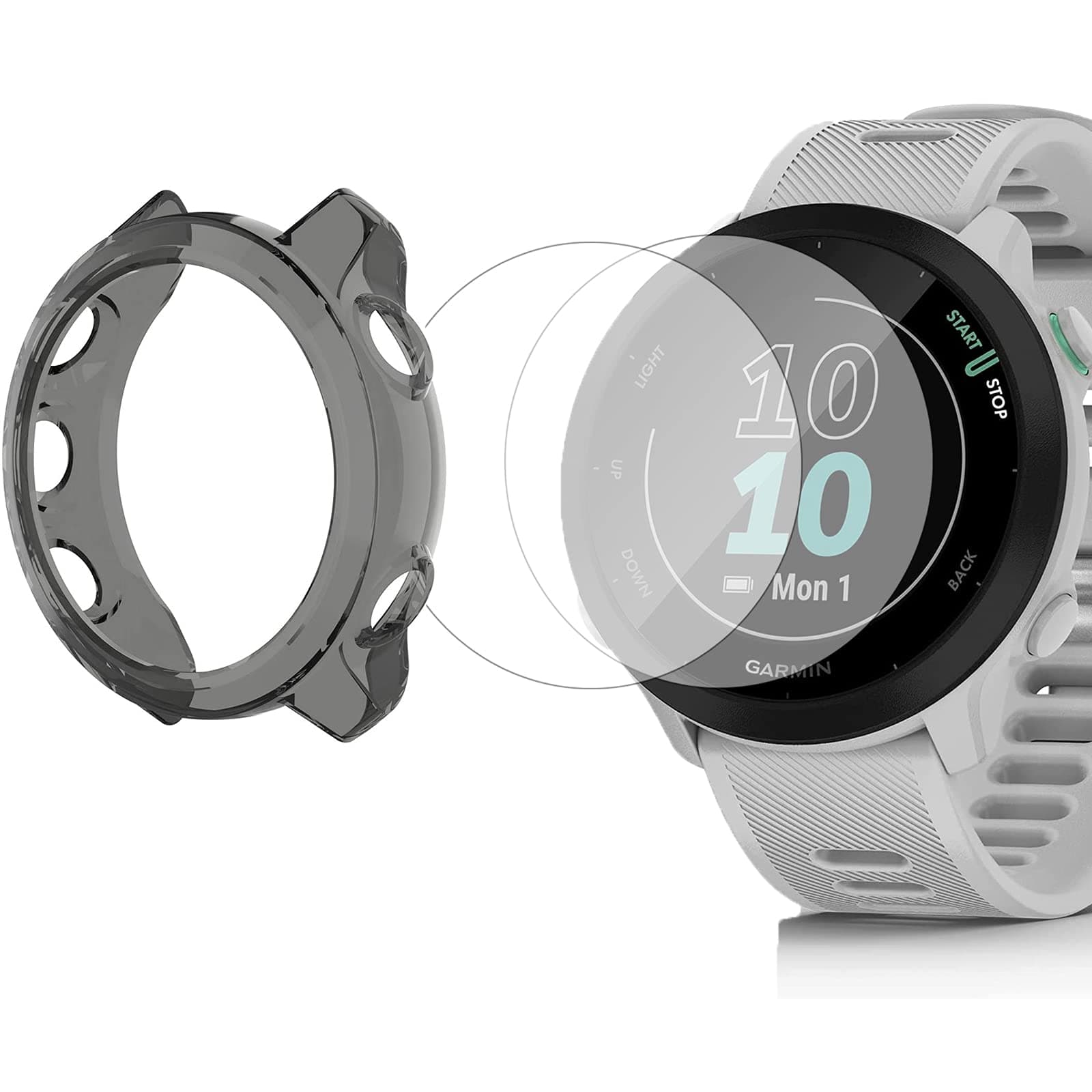 Compatible for Garmin Forerunner 55 Screen Protector with Case, Lamshaw (2+1Pack) Tempered Glass Film Full Coverage + Soft TPU Protective Case Compatible for Garmin 55 Smartwatch