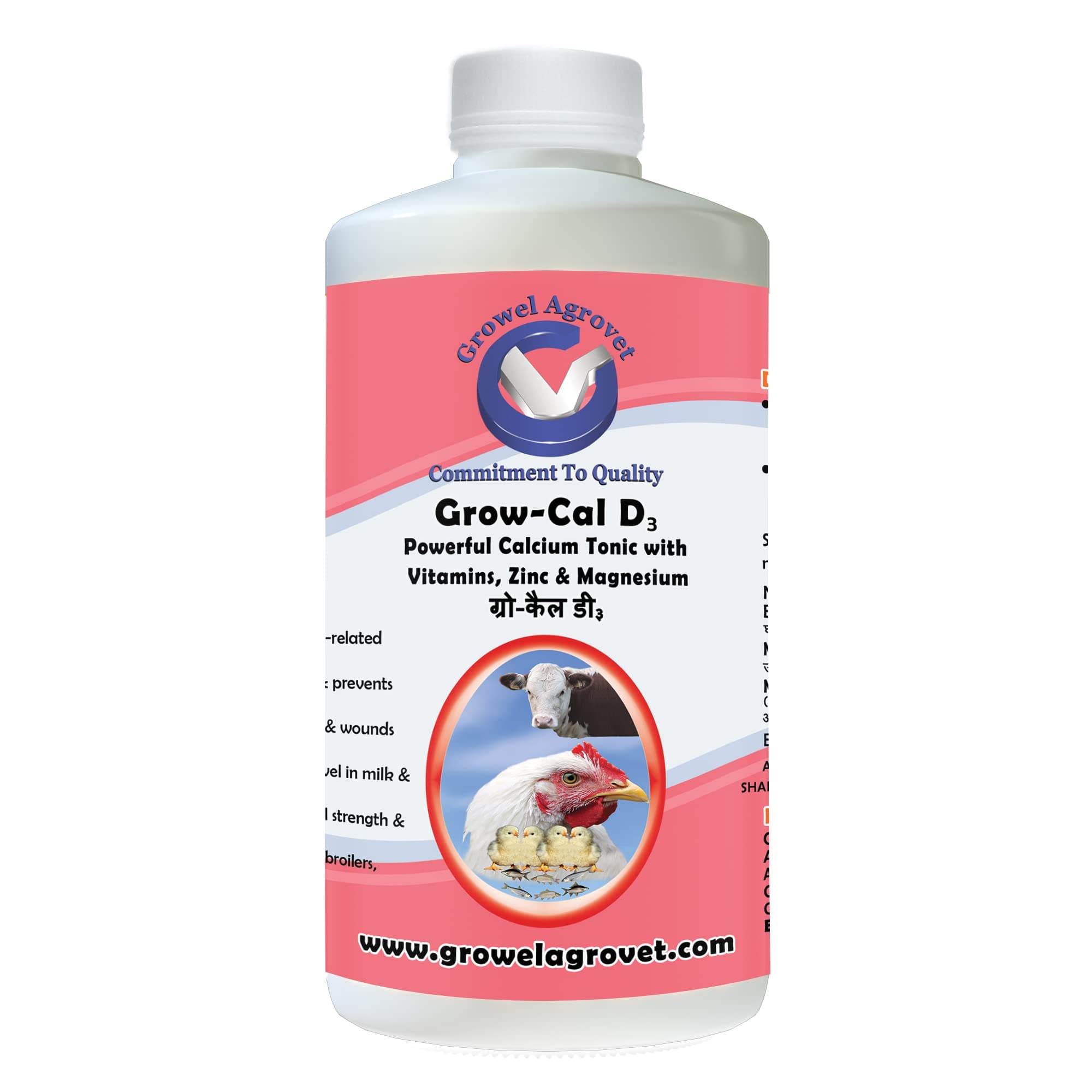 Growel Agrovet Grow – Cal D3: A Powerful Calcium Tonic with Vitamins, Zinc, M...