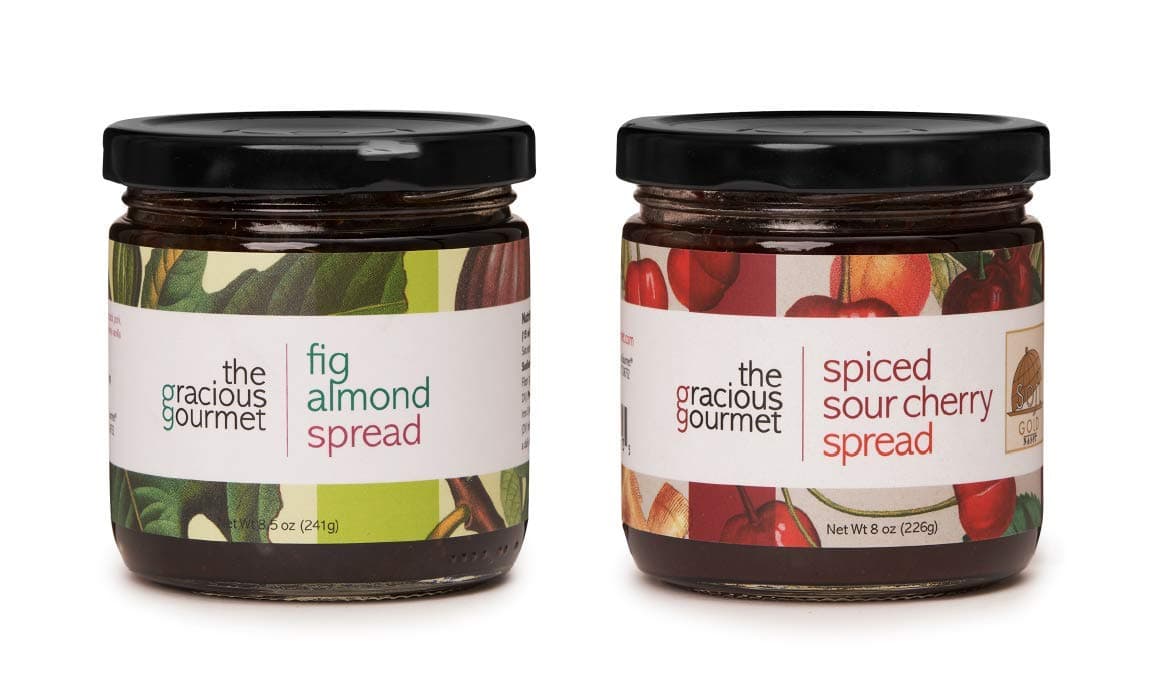 Fig Almond Spread/Spiced Sour Cherry Spread Gourmet Jam by The Gracious Gourmet (2 pack)