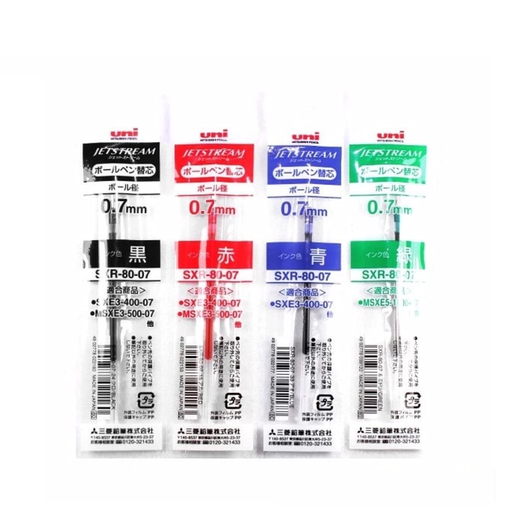 uni-ball SXR-80 0.7mm Ball Pen Refill | Usable for MSXE5-1000 | Blue, Black, Red & Green Ink, Pack of 10