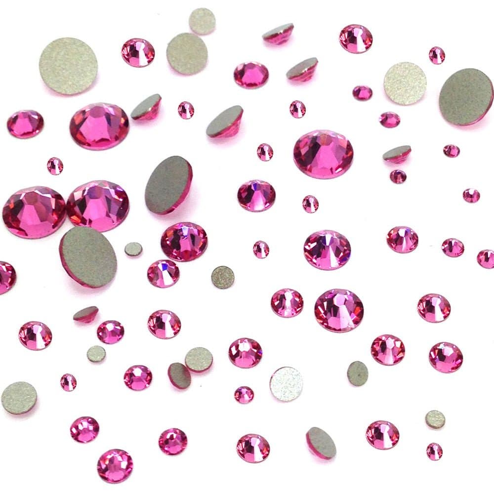 ROSE (209) pink 144 pcs Swarovski 2058/2088 Crystal Flatbacks pink rhinestones nail art mixed with Sizes ss5, ss7, ss9, ss12, ss16, ss20, ss30