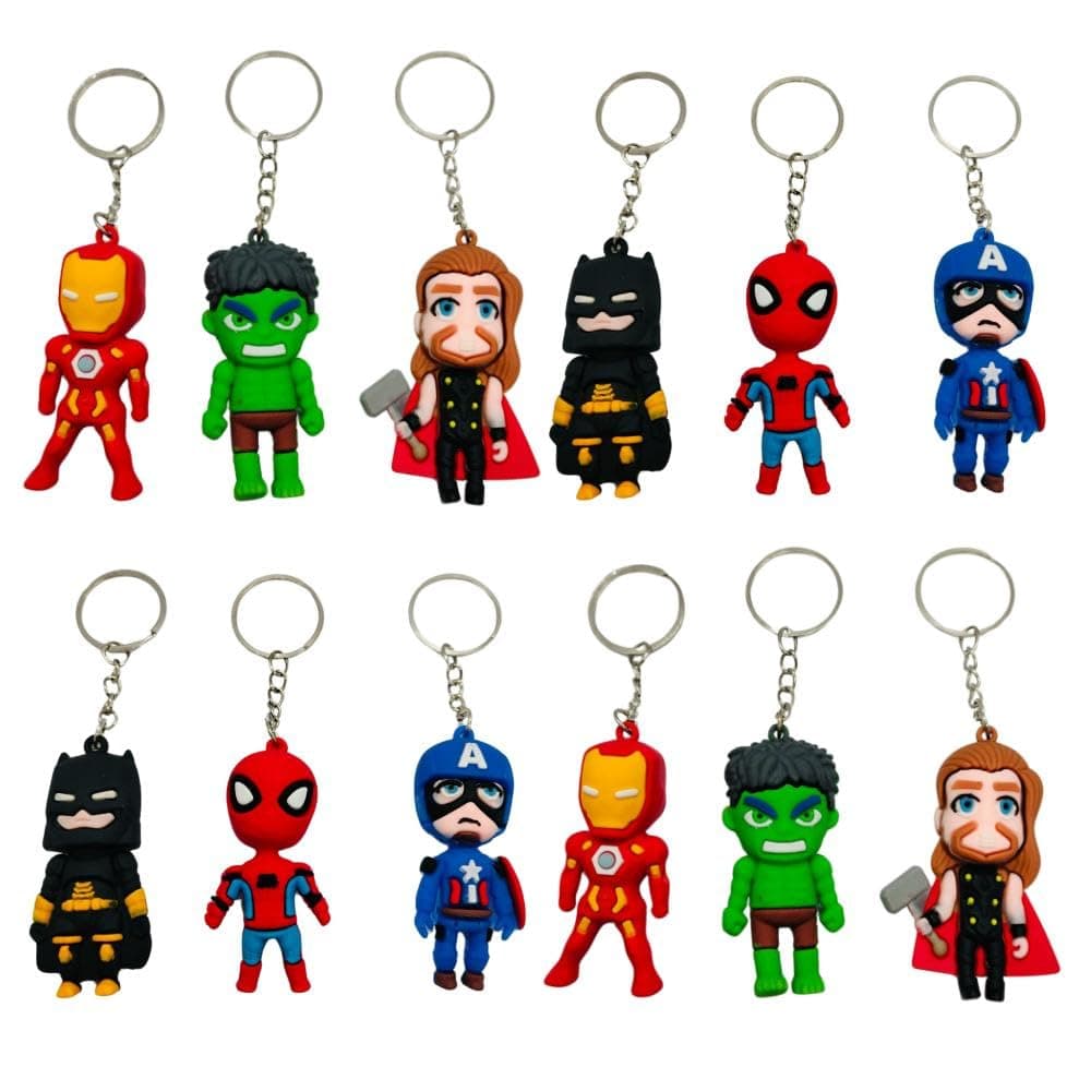 Birthday Popper 12 Pcs Superhero Keychains as Birthday Return Gifts for Kids