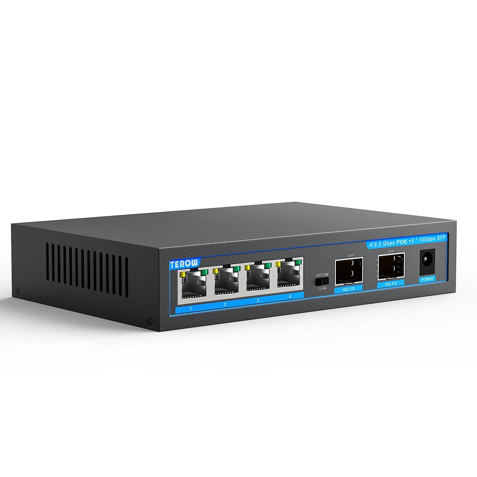 6-Port 2.5G Poe Ethernet Switch unmanaged , 4 x 2.5G Poe Base-T & 2 x 10G SFP, Multi-Speed Network Switch, Compatible with Gigabit & 10Gb, Desktop/Wall Mount, Ideal for AP, NAS, PC