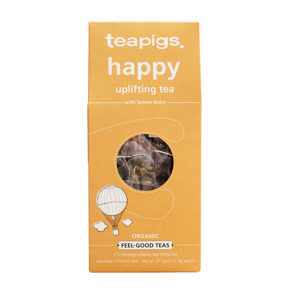 Organic Happy Herbal Tea Made With Whole Tea Leaves, Natural Ingredients, Non-GMO, Uplifting Lemon & Turmeric – 90 Count (6 Packs of 15 Teabags)