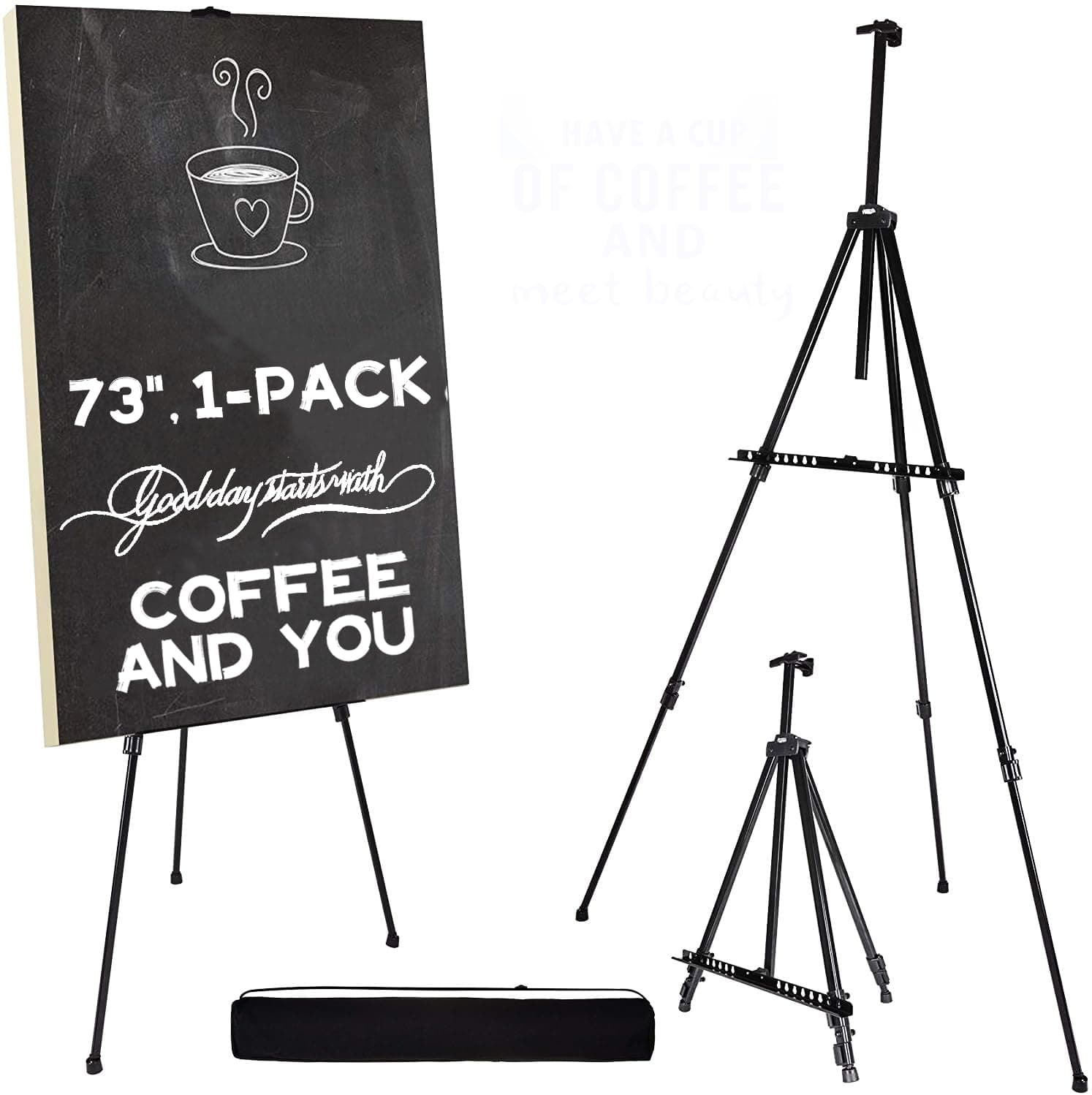 Artify 73 Inches Double Tier Easel Stand, Adjustable Height from 22-73”, 3 in 1, for Painting and Display with a Carrying Bag, 1PACK