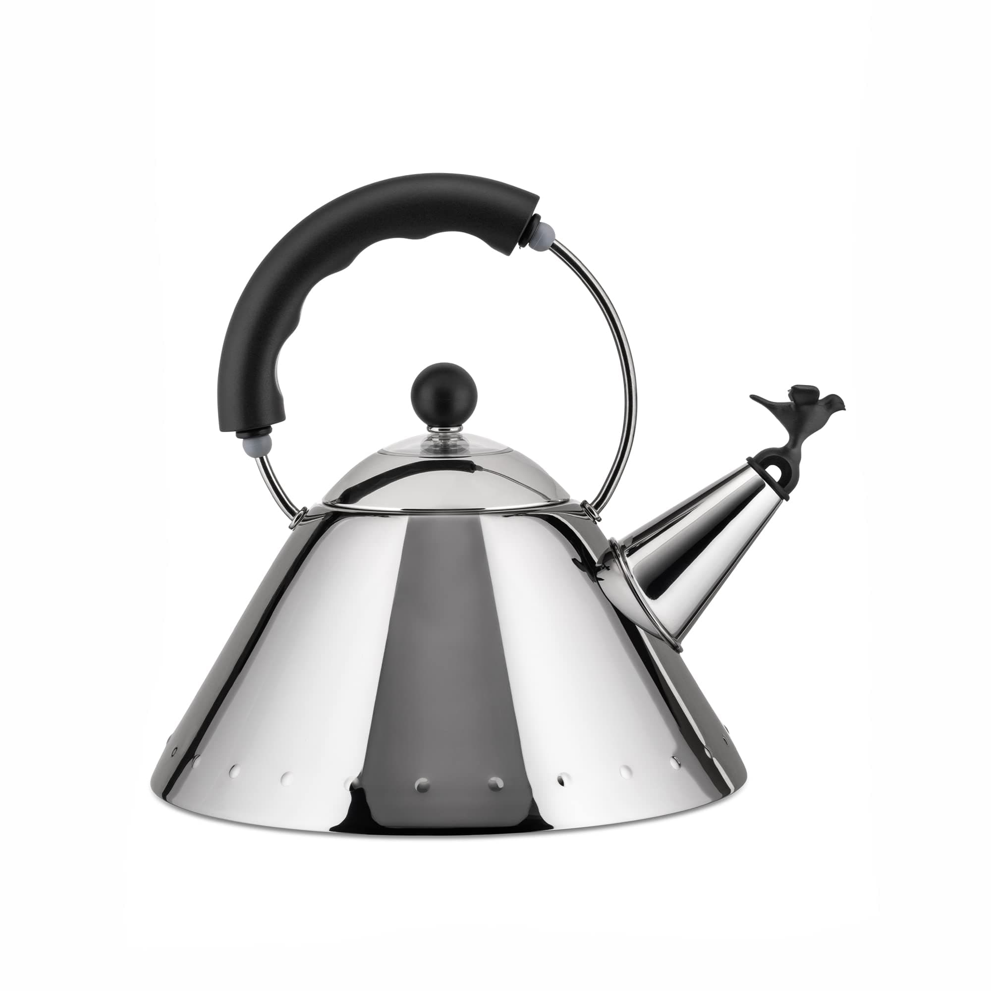 Alessi 9093 B - Design Kettle with Handle and Bird-Shaped Whistle, Stainless Steel and PA, Black
