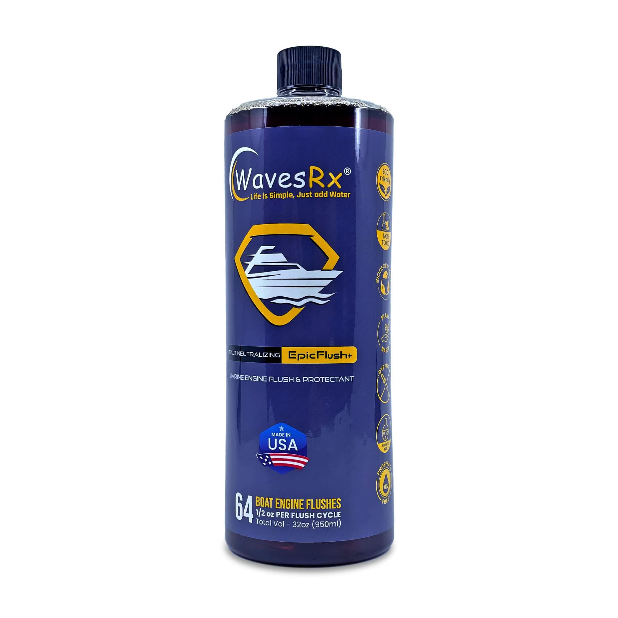 WAVESRX Salt-Neutralizing Boat & Jet Ski Motor Flush + Protectant (EpicFlush+) | Marine Engine Cleaner | Removes Salt for Boats | Protective Coating - Prevents Salt Buildup & Corrosion | Engine Flush