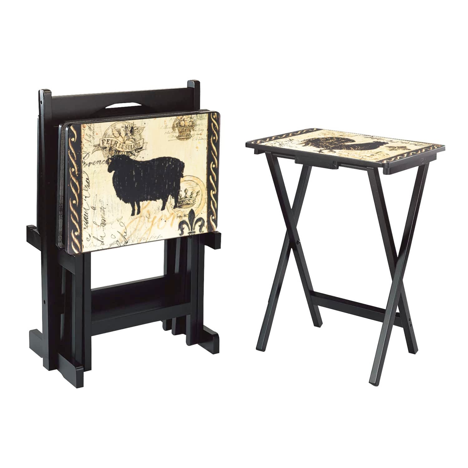 Cape Craftsmen Elegant Rustic Farmhouse TV Dinner Tray | Set of 4 | Foldable with Stand | Easy Storage Decorative Serving Tables for Home Activities