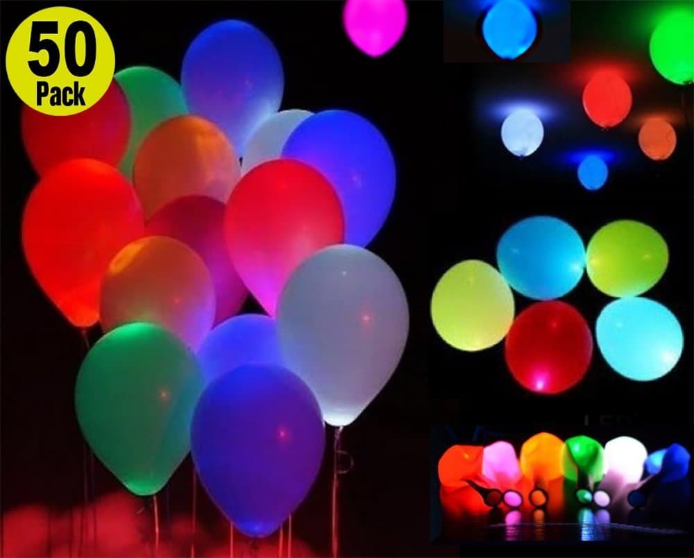 GOFLY LED Light Up Balloons – Mixed Colors – Premium Party Lights – Perfect for Parties Birthday Wedding Anniversary Valentines Home Decorations - Inflate with Air and/or Helium - 50 Pack