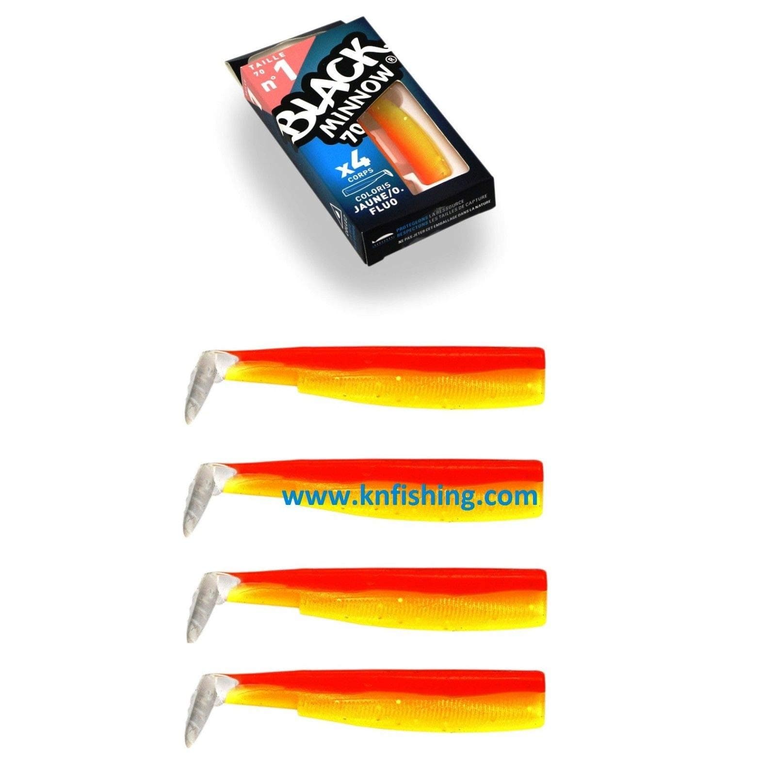 FIIISH-BLACK-MINNOW-70-No-1-SILICON-LURES-SPINNING (4 BODIES-ORANGE/YELLOW)
